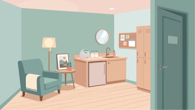 Cozy Lactation Room Interior Illustration with Armchair Sink and Breast Pump Flat Design