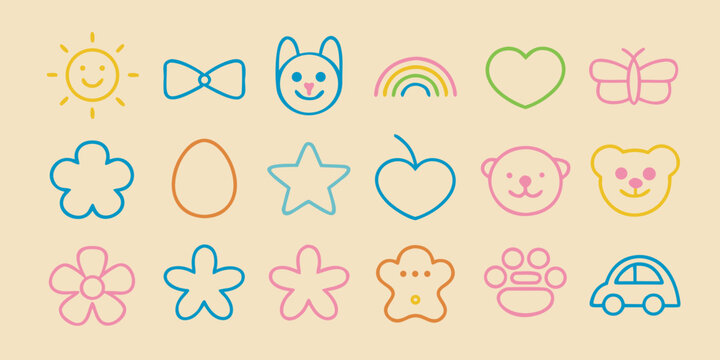 collection of cute line art icons sun