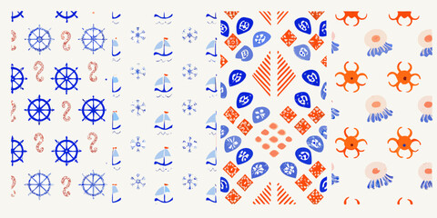 nautical patterns with anchors ships and octopuses © Rathin