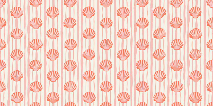 seashell stripes pattern on pastel background scallop