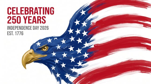 Celebrating 250 Years Independence Day 2026 Est 1776 Patriotic Bald Eagle American Flag Brushstroke Transparent