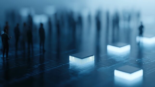 AI stock market surge, traders watching semiconductor charts, glowing processors, massive demand for computing power, futuristic economy