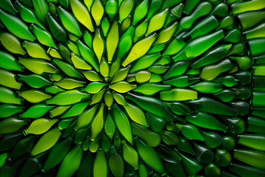 Green Glass Bottles Creating Vibrant Pattern