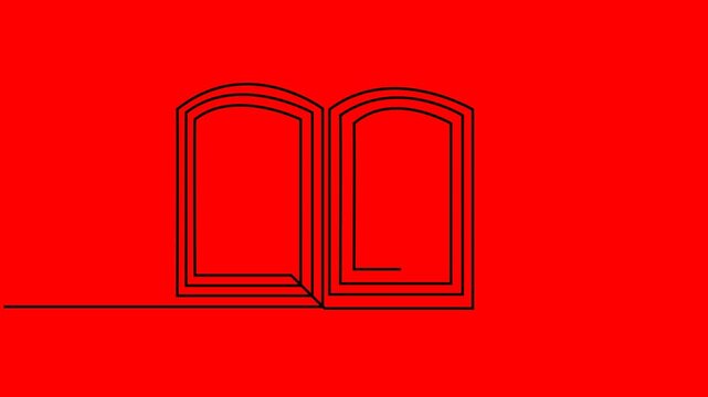Black outline of an arched doorway on a vibrant red background image photo