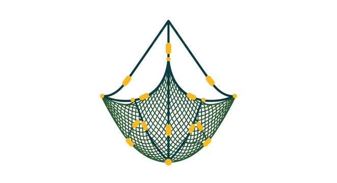 Colorful Fishing Net with Yellow Floaters Illustration.