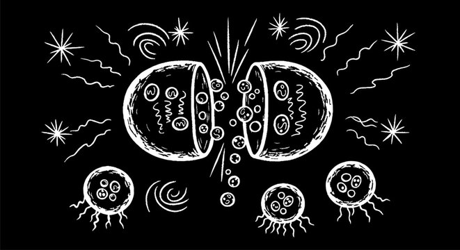 Detailed Illustration of Cell Division and Microorganisms.