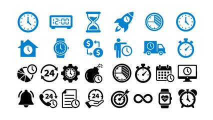 Fototapeta premium Time management, productivity, schedule, and workflow icon collection.