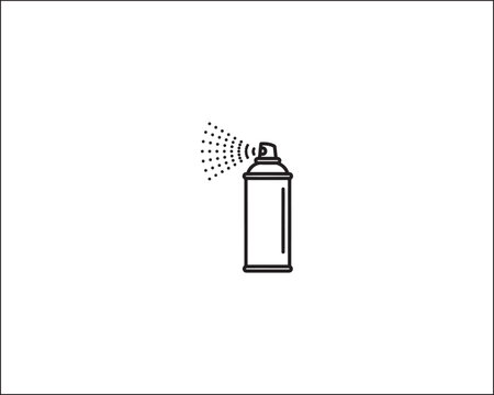 Minimalist black outline icon of spray can with nozzle releasing mist of small dots, clean design symbolizing spraying, aerosol dispersion, paint, deodorant, or cleaning products, simple geometric
