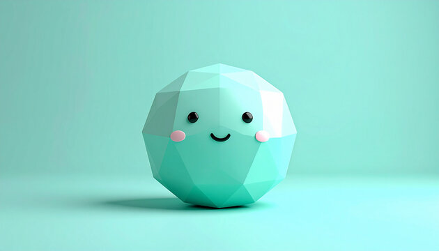 Cute Polygonal Face Smiling on Isolated Background