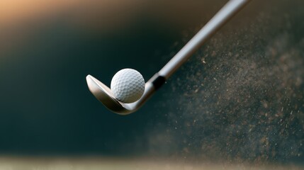 Naklejka premium Golf iron striking white ball at sunset, flying grass particles, luxury sports advertising concept, cinematic action shot