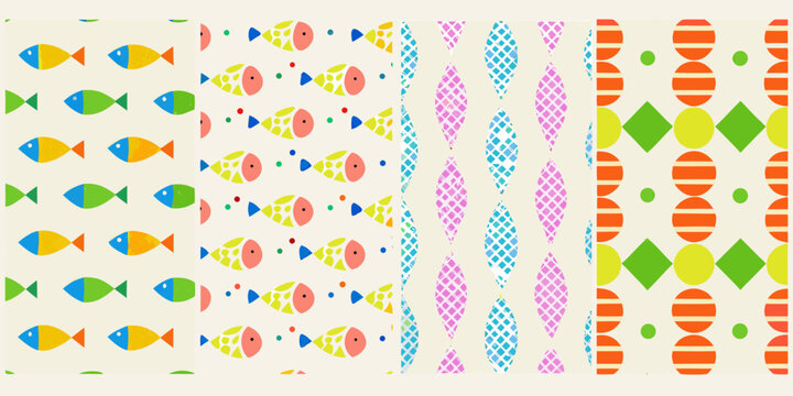 colorful fish patterns on cream background pattern
