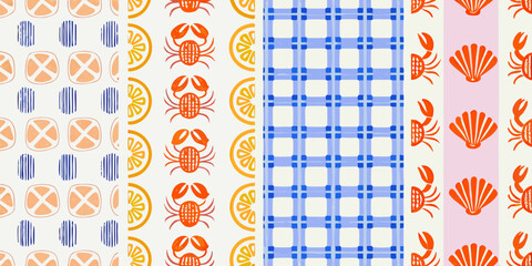 nautical summer pattern with crabs shells and plaid © Ratan