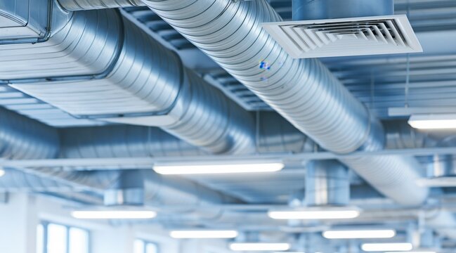 Ventilation system with metal air ducts and ceiling diffuser