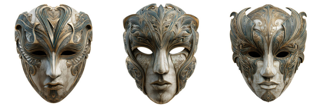 Set of A Venetian style decorative face mask template on transparent png background. Ai generated