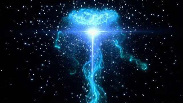 Electric lightning explosion motion background featuring bright blue glowing energy particles and dynamic electrical discharge effects for digital video projects