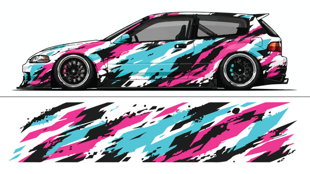 Car with colorful paint splatter design 1.