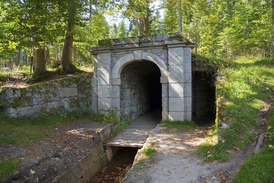 Hirschbergen Tunnel, Schwarzenberg Alluvial Canal Tunnel, Outlet Portal, Schwarzenberg Canal, Schwarzenberg Alluvial Canal, Jelen&iacute; vrchy, Hirschbergen, Nov&aacute; Pec, Neuofen, Okres Prachatice, Jihocesk&yacute; kraj Region, &Scaron;umava National Park, &Scaron;umava, South Bohemia, Czech Republic