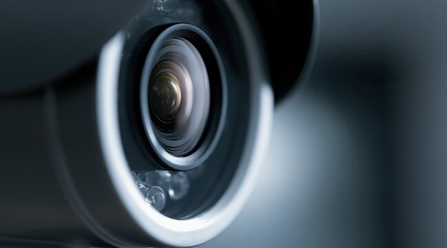 close up of security camera lens with reflection