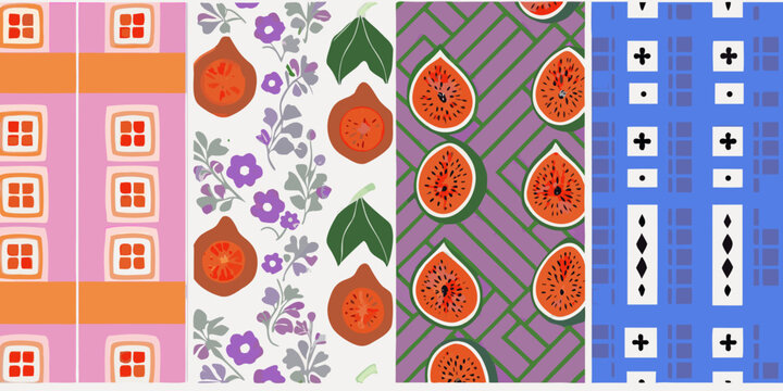 fig fruit designs colorful vector patterns illustration