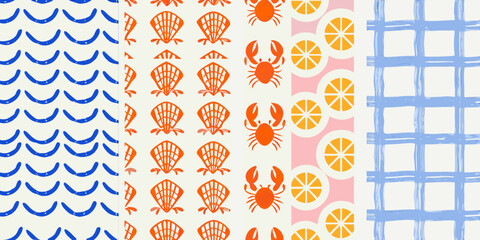 nautical summer pattern collage waves crabs shells © Rahul