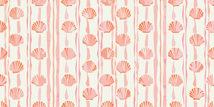 seashell stripes pattern on cream background scallop