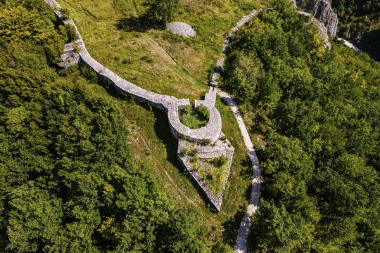 Aerial of Stari Ras castle, Novi Pazar, Serbia