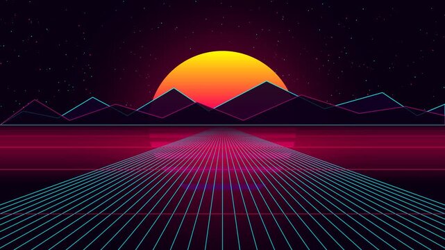 Synthwave Retro 80s Neon Grid Sun Vaporwave Loop