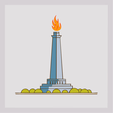 Monumen Nasional (Monas) illustration with flame