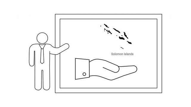 Presentation of Solomon Islands map and hand icon.