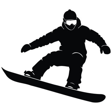 Snowboarder jumping vector silhouette illustration line art winter extreme sport action.