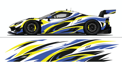 Fototapeta premium Racing Car with Yellow Blue Design 1.