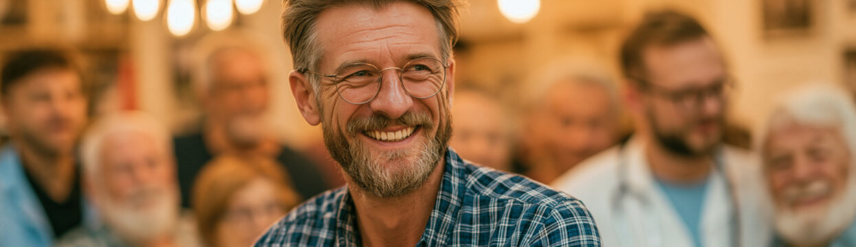 A dynamic photo of living with BPH, highlighting support groups and medical care