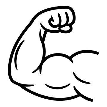 Hand drawn style strong bicep muscle flex arm vector icon, doodle bodybuilder fitness and gym concept isolated on white background