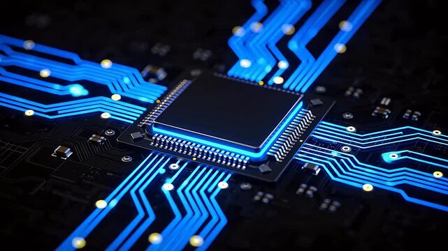 Closeup of a glowing circuit board