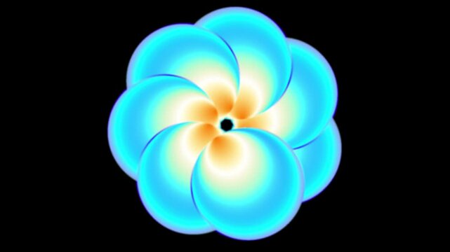 Colorful abstract floral mandala tulip flower illustration with neon gradient petals motion animation with black background, suitable for assets video, ornament, background, etc.
