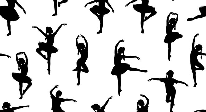 Elegant Silhouettes of Ballet Dancers in Various Poses.