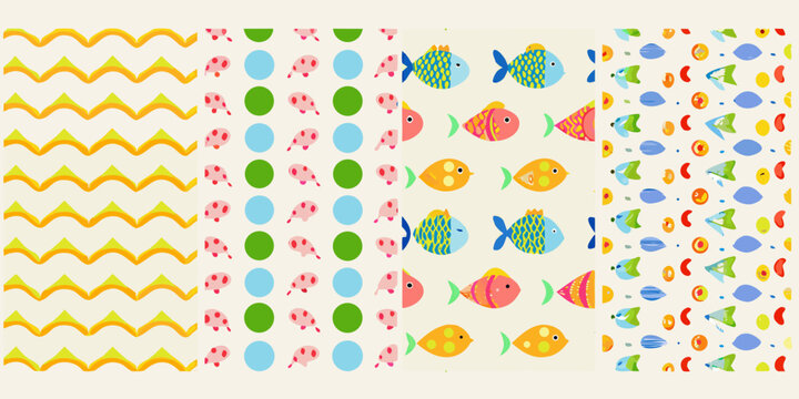 colorful fish patterns on white background pattern