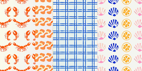 nautical summer pattern with crabs shells and plaid © Milton