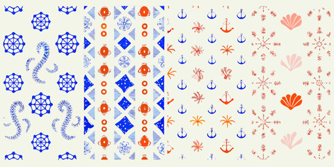 nautical themed pattern with anchors and shells © Milton