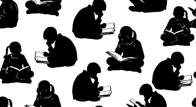 Silhouettes of People Engrossed in Reading Books Together.