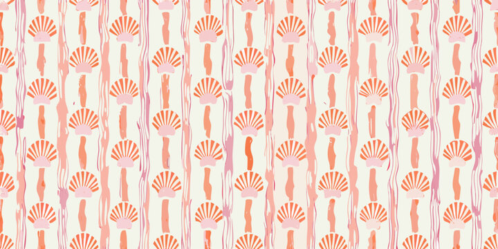 seashell stripes pattern on cream background scallop