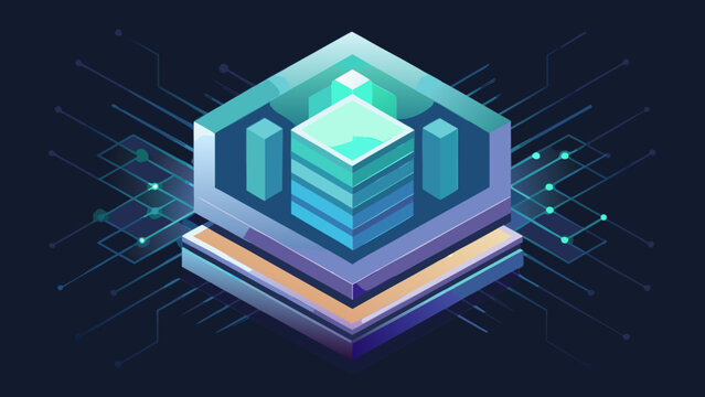 Advanced isometric network infrastructure and computing server with isometric technology infrastructure computing connection abstract innovation information hardware software platform
