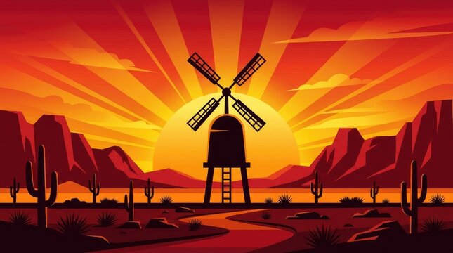 International day against nuclear tests desert landscape with windmill silhouette advocacy awareness artwork