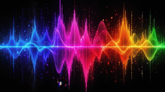 Colorful sound waves with vibrant light effects representing audio frequency and music visualization