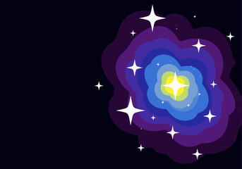 Stylized Colorful Space Nebula Background with Shining Stars and Deep Purple Cosmic Clouds © enggar