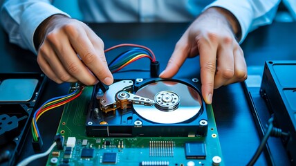 Naklejka premium Computer hardware repair and data recovery technology concept