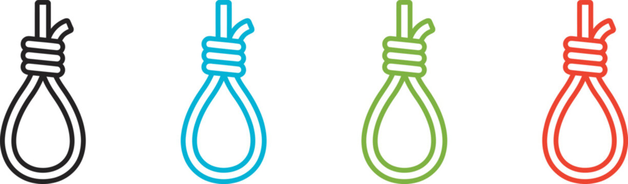 Colorful noose icons in black blue green and red on white background