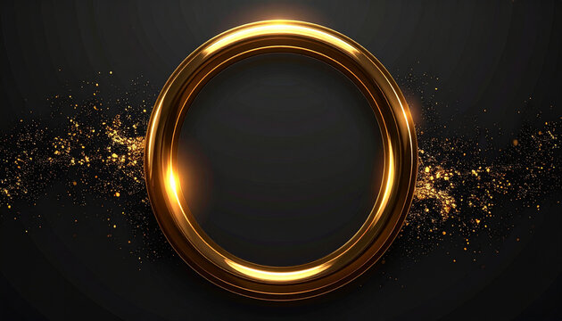 Golden circle frame with sparkling particles