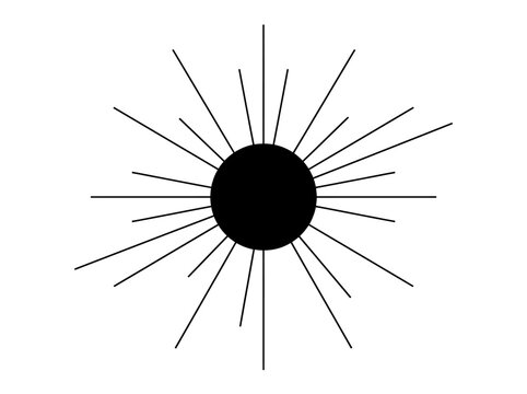Minimalist Sunburst Vector Icon - Black Sun with Radiating Rays on White Background