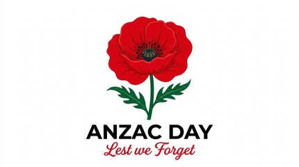 Anzac day tribute with red poppy and memorial text